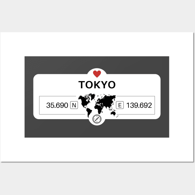 Tokyo - Japan - World Map with GPS Coordinates Wall Art by HarryRain